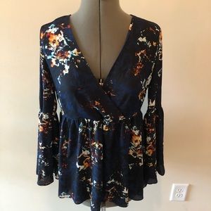 Deep V bell sleeve top